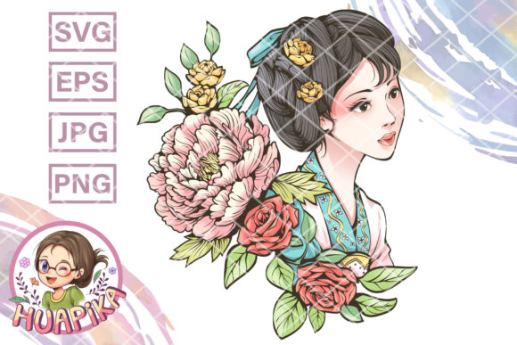 Ancient Chinese Girl and Flowers Graphics and Illustrations Review