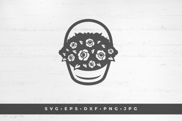 Basket with Roses on White Background Graphics and Illustrations