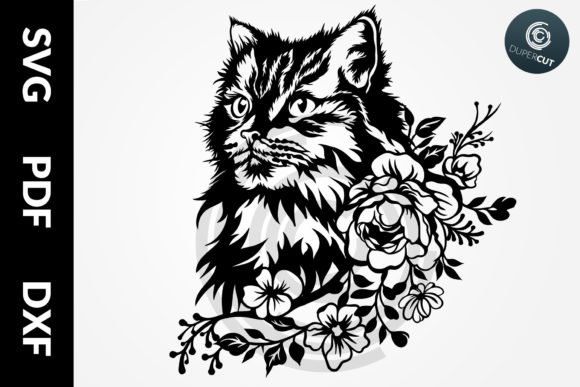 Cat with Flowers Graphics and Illustrations for Branding