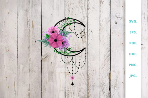 Crescent Moon with Flowers Graphics and Illustrations Review