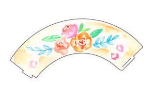 Cupcake Wrapper Template with Watercolored Flowers for Crafts and Wedding