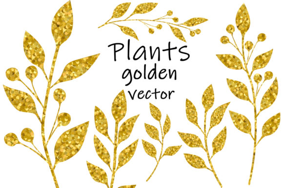 Golden Plants. Flowers Golden Vector Graphics and Illustrations