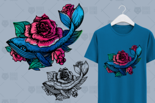 Hand Drawn Whale in Roses Graphics and Illustrations Review