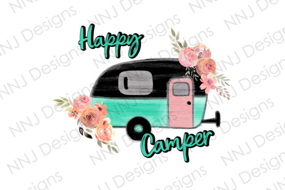 Happy Camper with Flowers Clip Art Graphics and Illustrations Review