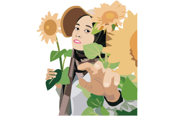 Muslim Woman with Sun Flowers: Graphics & Illustrations for Local Brands