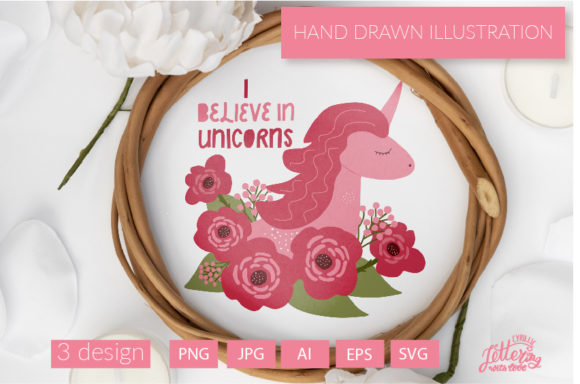 Pink Unicorn Face with Red Roses Clipart Graphics