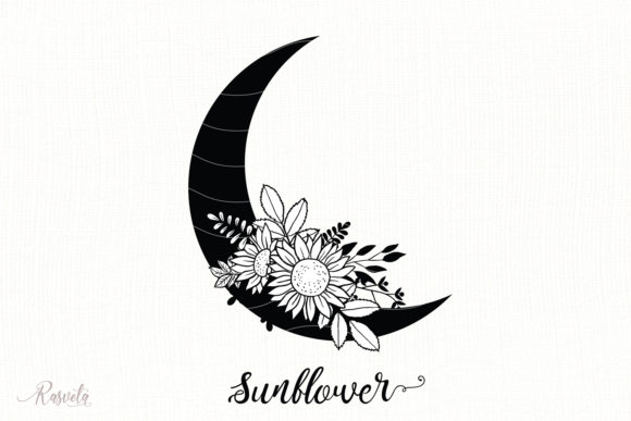 Silhouette of the Moon with Flowers Graphics and Illustrations Review