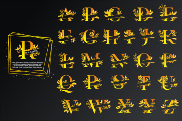 Split Letters with Gold Flowers Premium Graphics and Illustrations