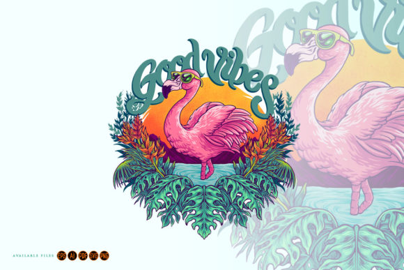Tropical Pink Flamingo Flowers Summer Graphics and Illustrations