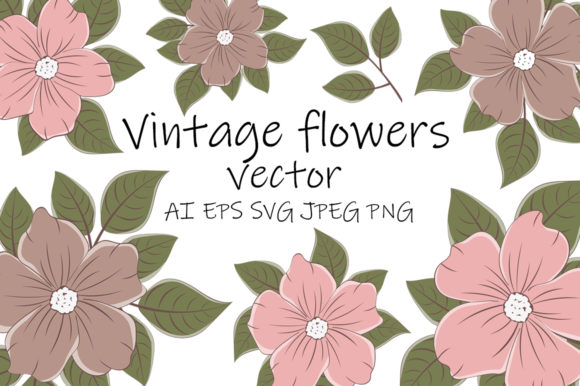Vintage Flowers Vector Flowers Clipart Graphics and Illustrations